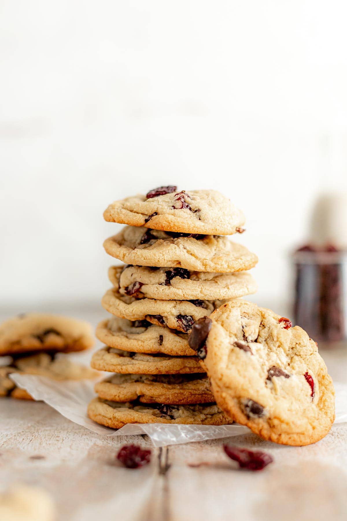 Cherry Chocolate Chunk Cookies in stack