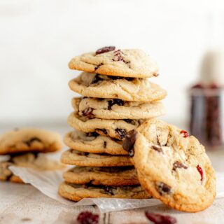 Cherry Chocolate Chunk Cookies in stack