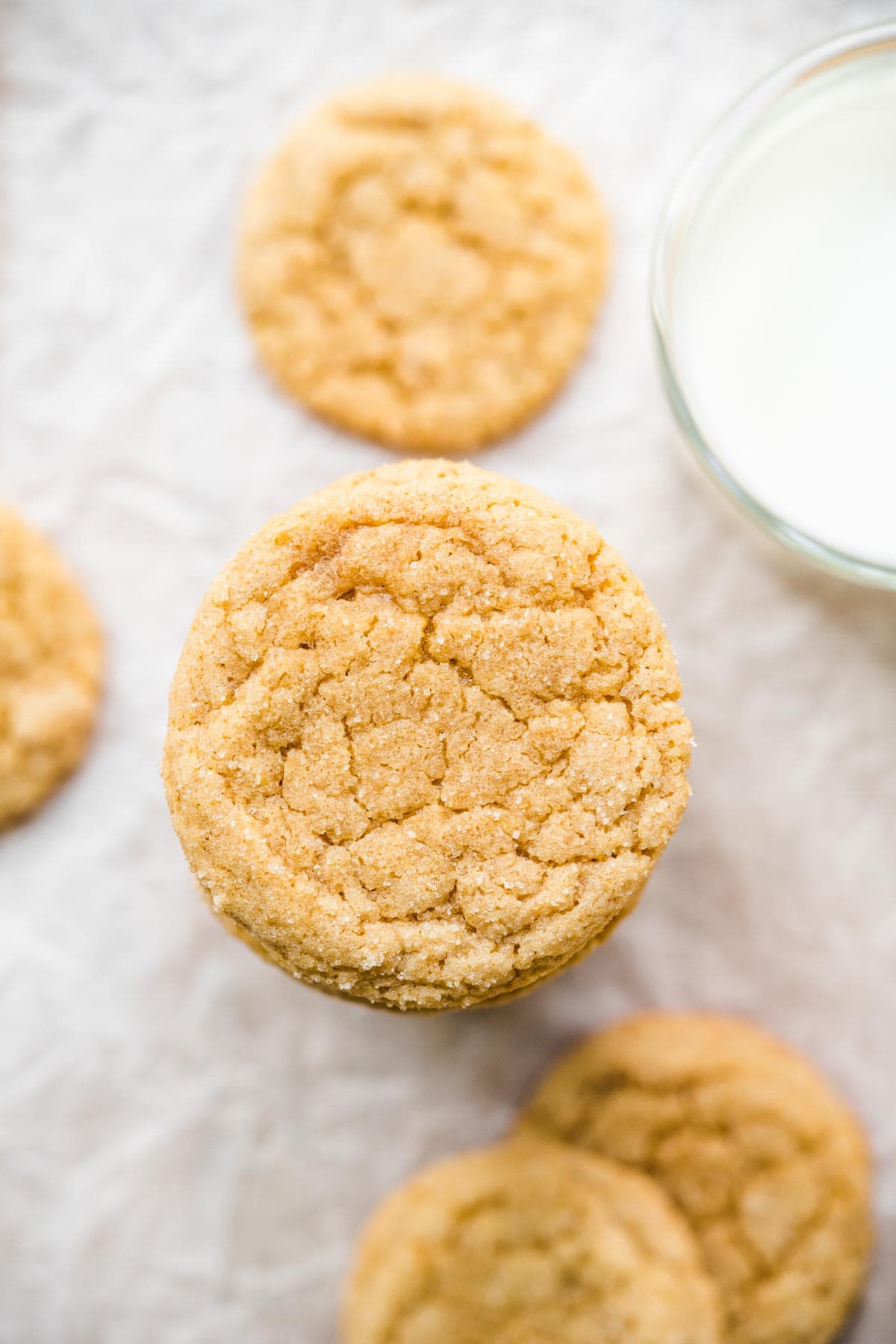 top-down view of Chewy Maple Cookies in stack