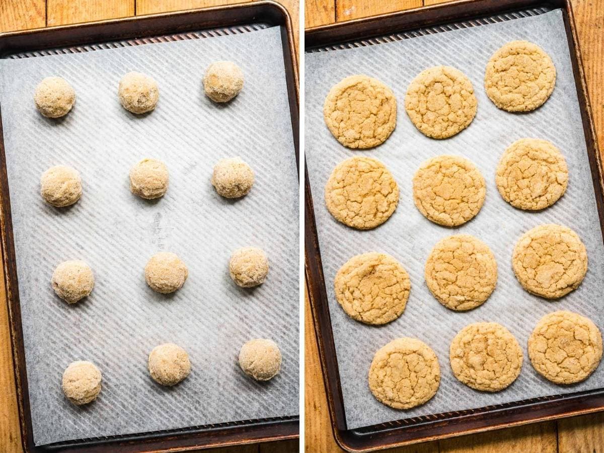 Chewy Maple Cookies before and after baking