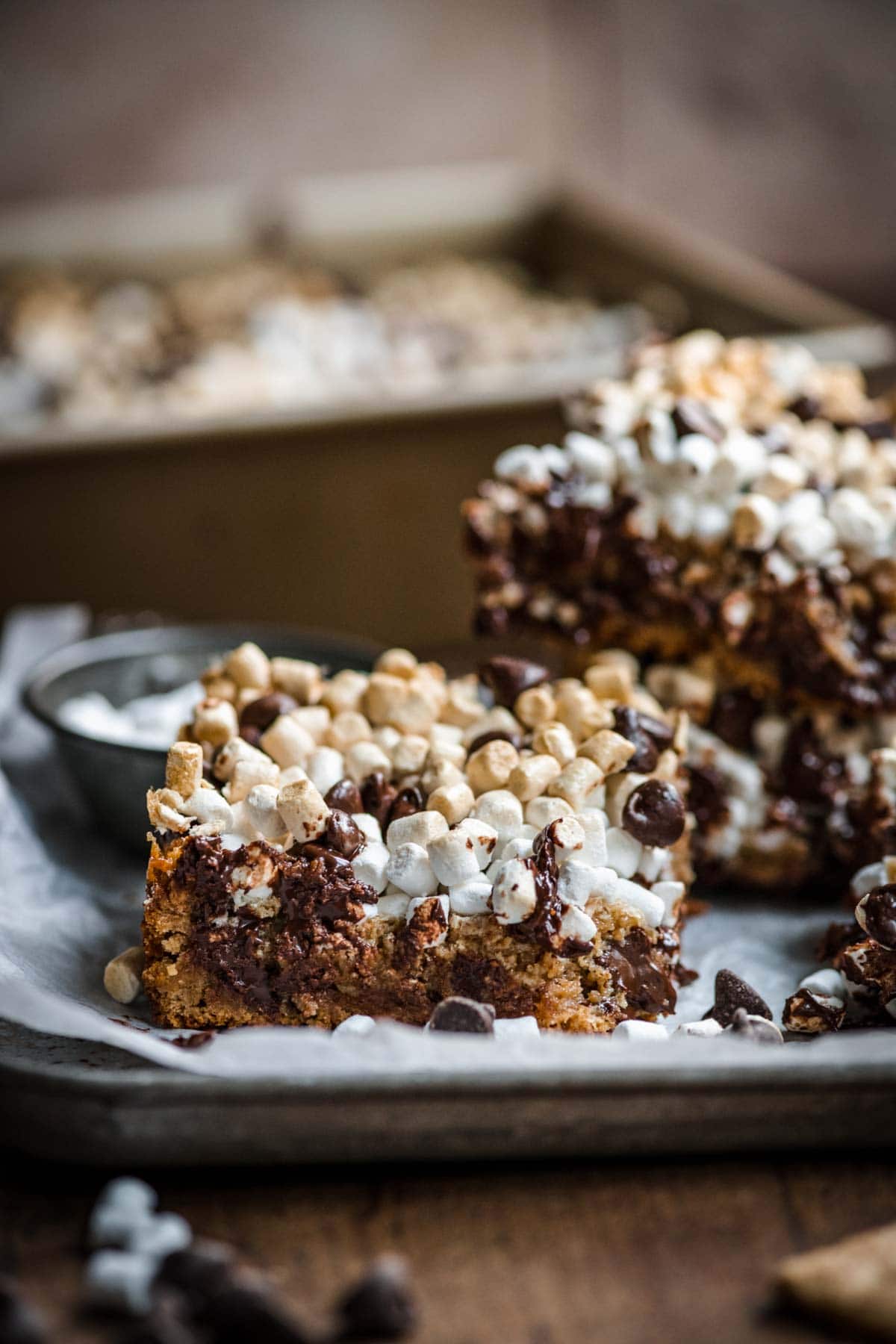 Chewy S'mores Magic Bars on serving plate