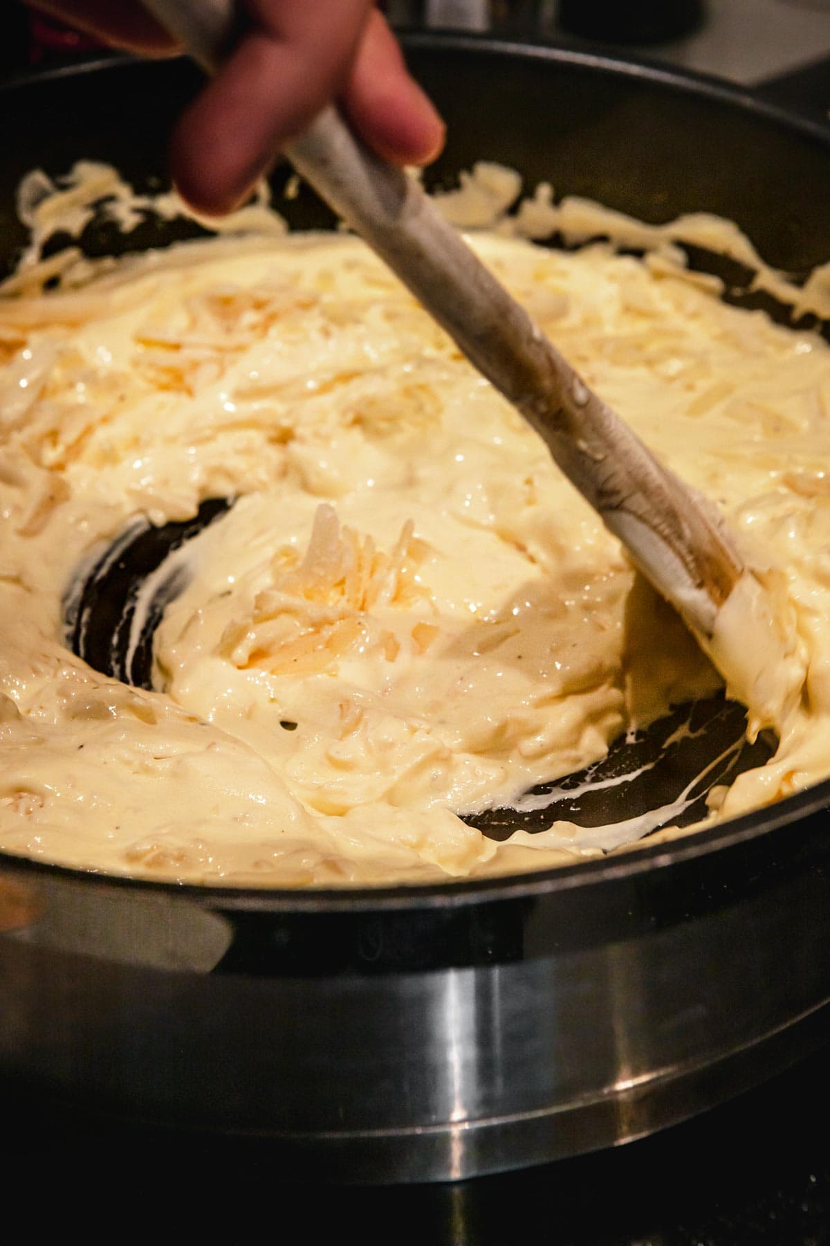 Chicken Alfredo Pasta sauce in saucepan