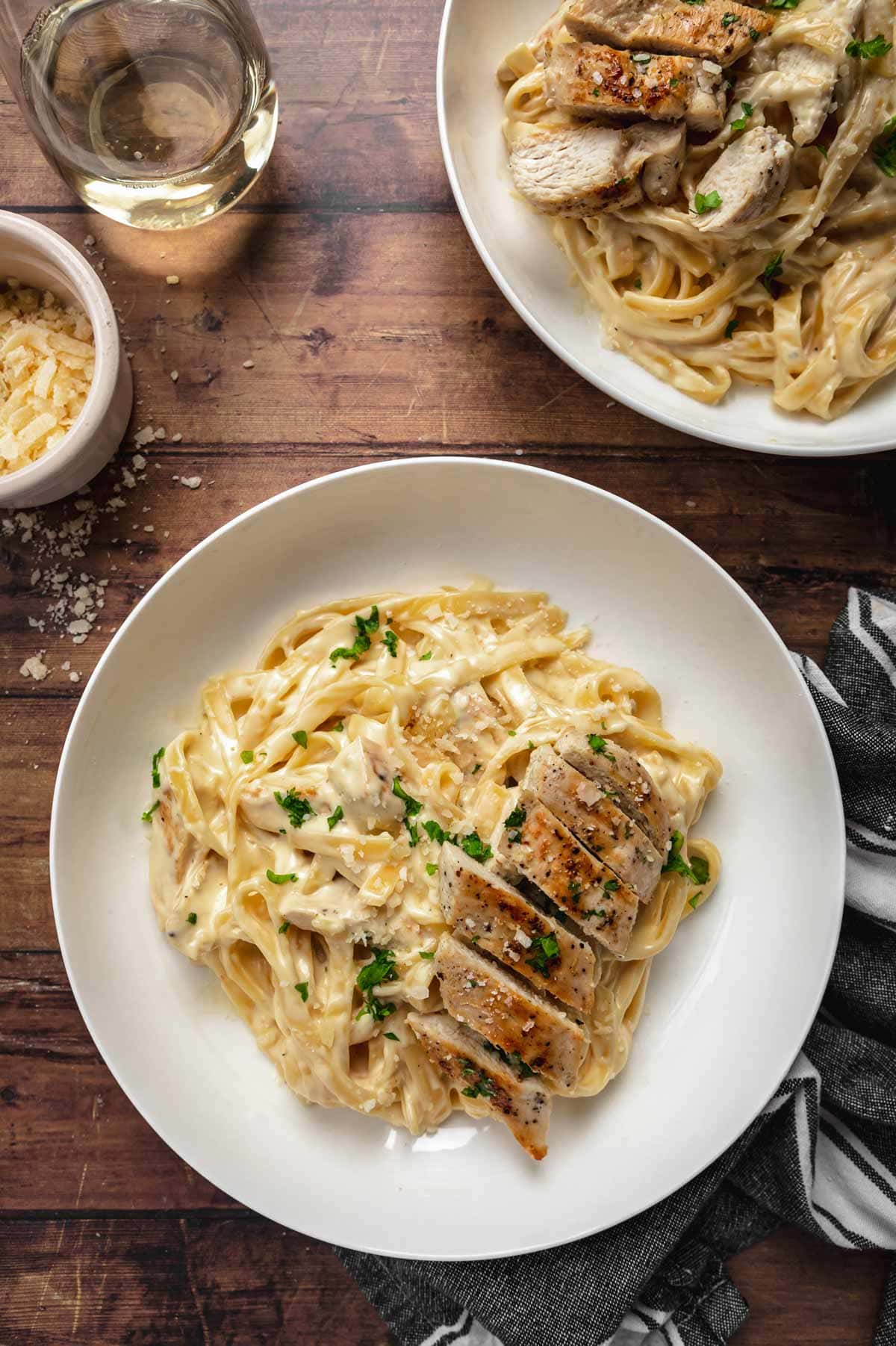 Chicken Alfredo Pasta serving on plate