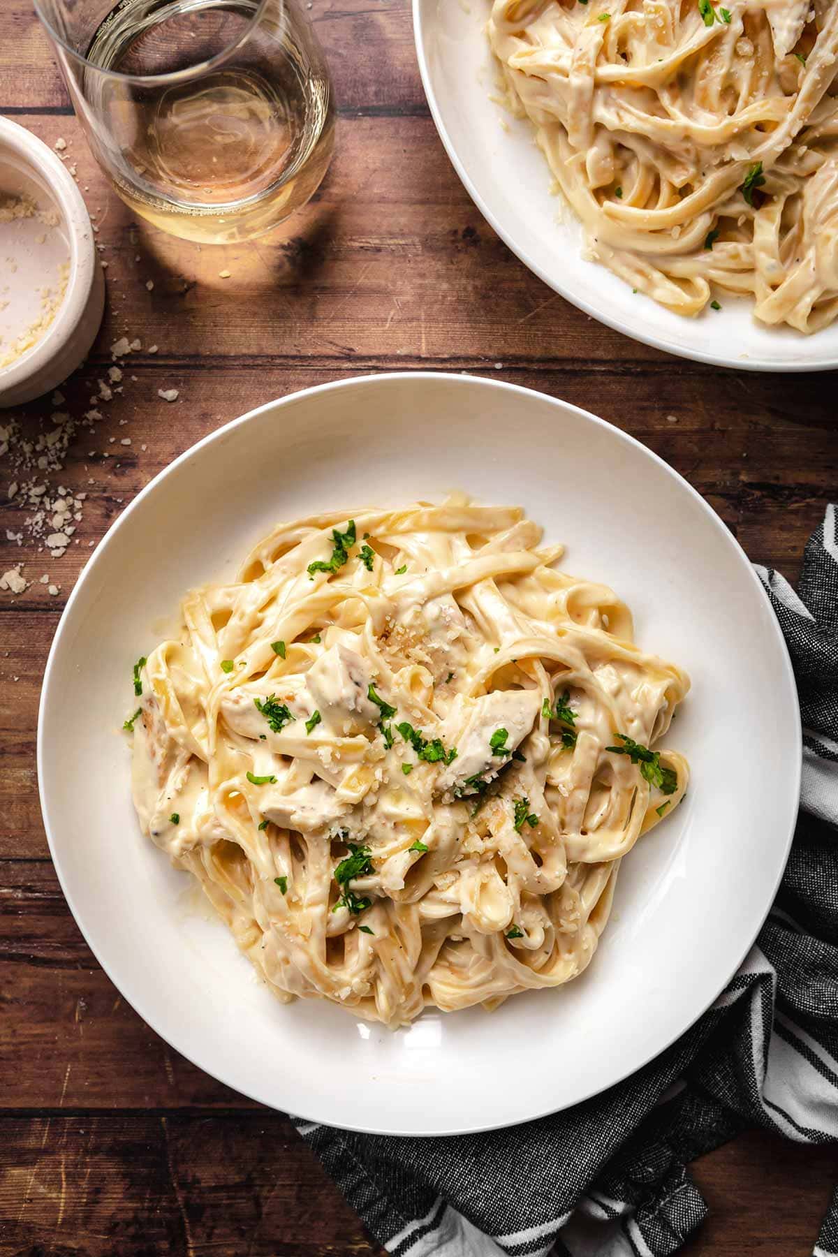 Chicken Alfredo Pasta serving on plate