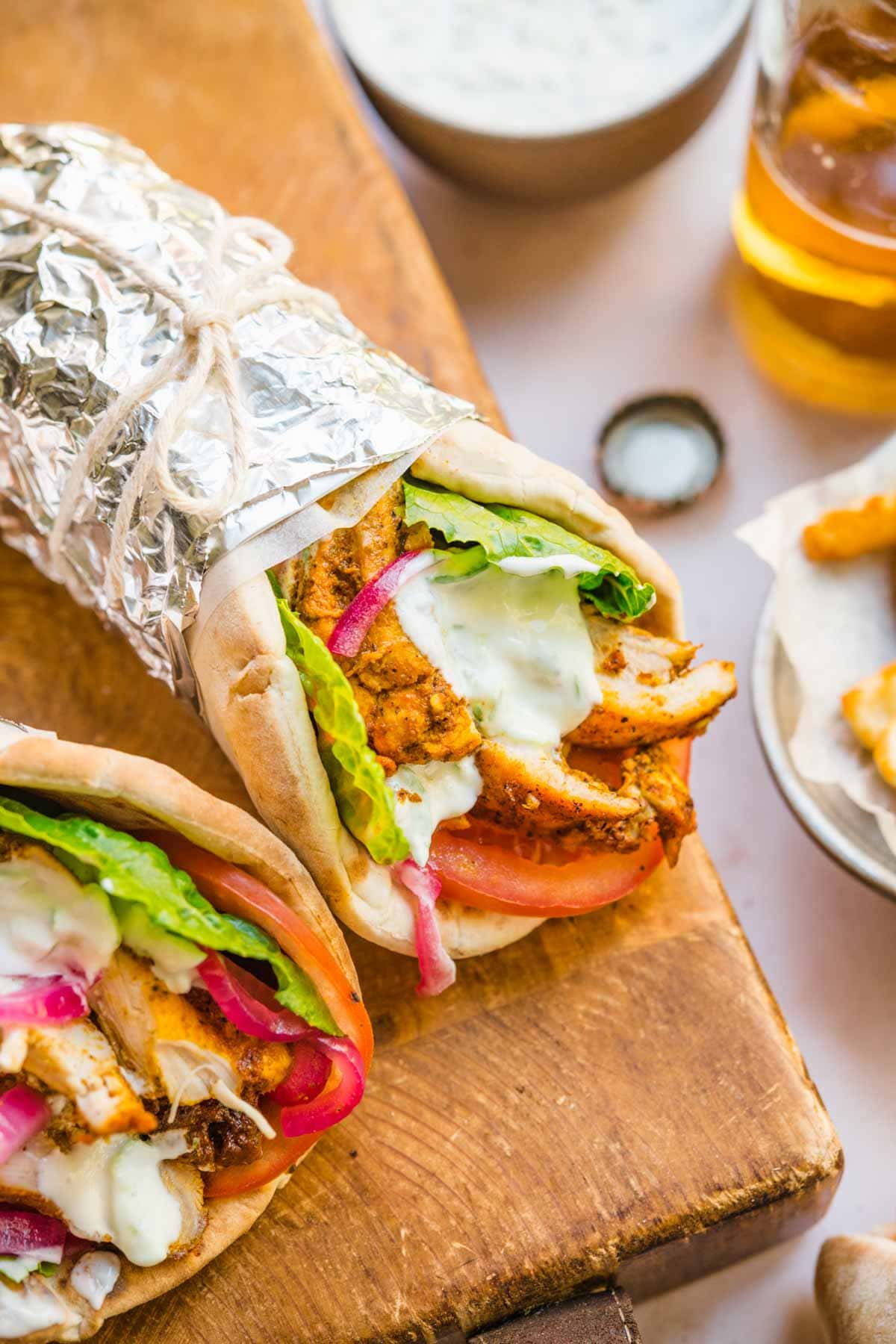 Chicken Shawarma wraps in tin foil