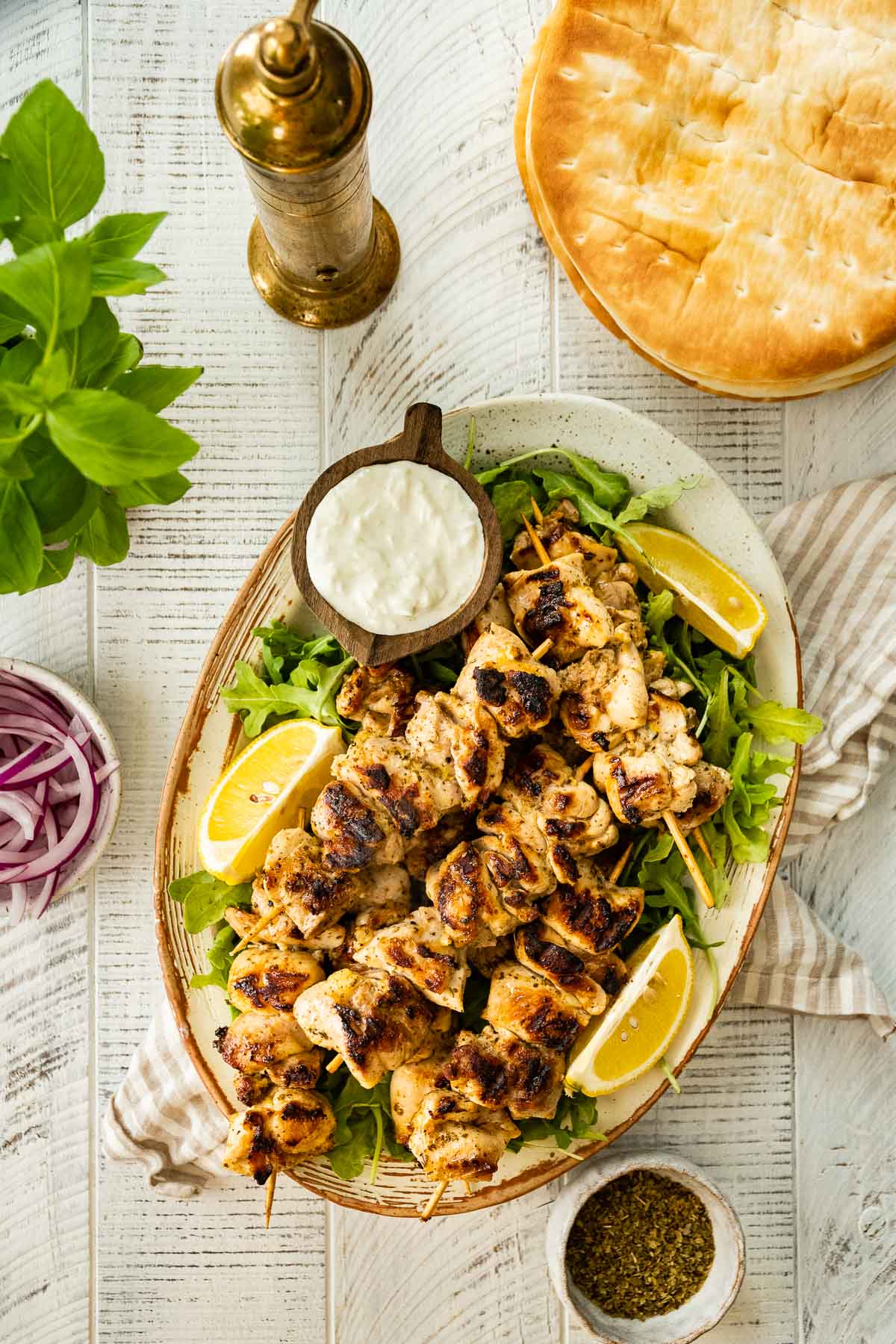 Chicken Souvlaki on serving plate