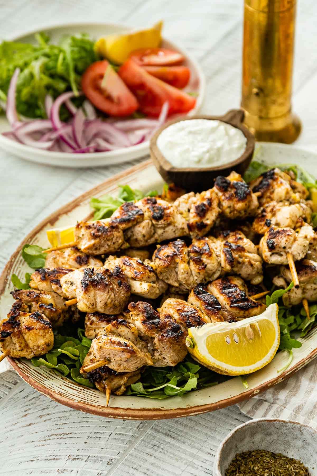 Chicken Souvlaki on serving plate