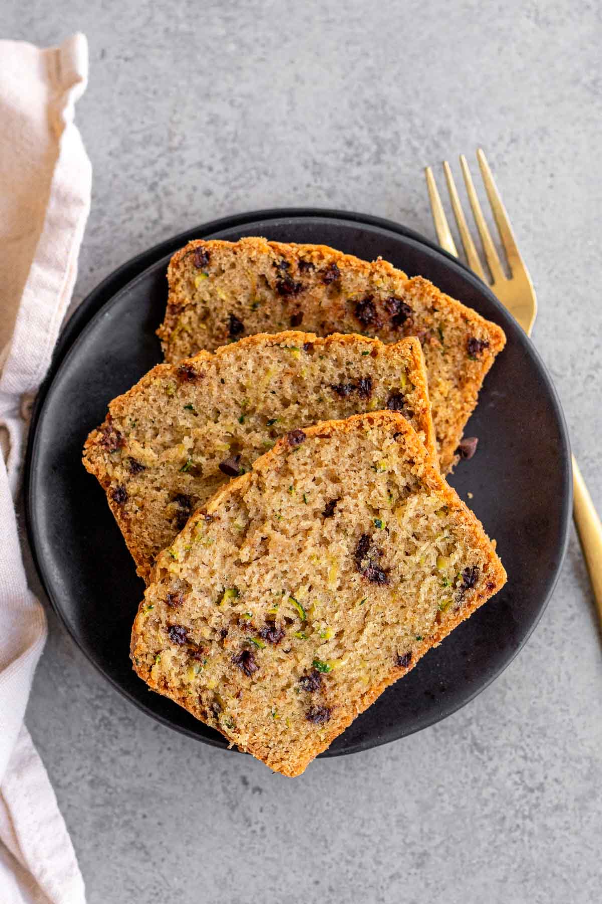Chocolate Chip Zucchini Bread slices on plate