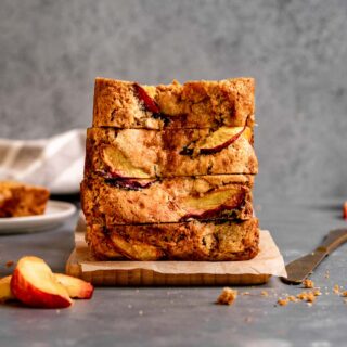 Slices of peach bread in a stack