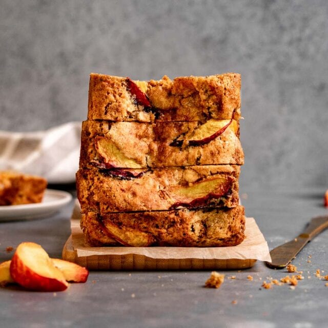 Slices of peach bread in a stack