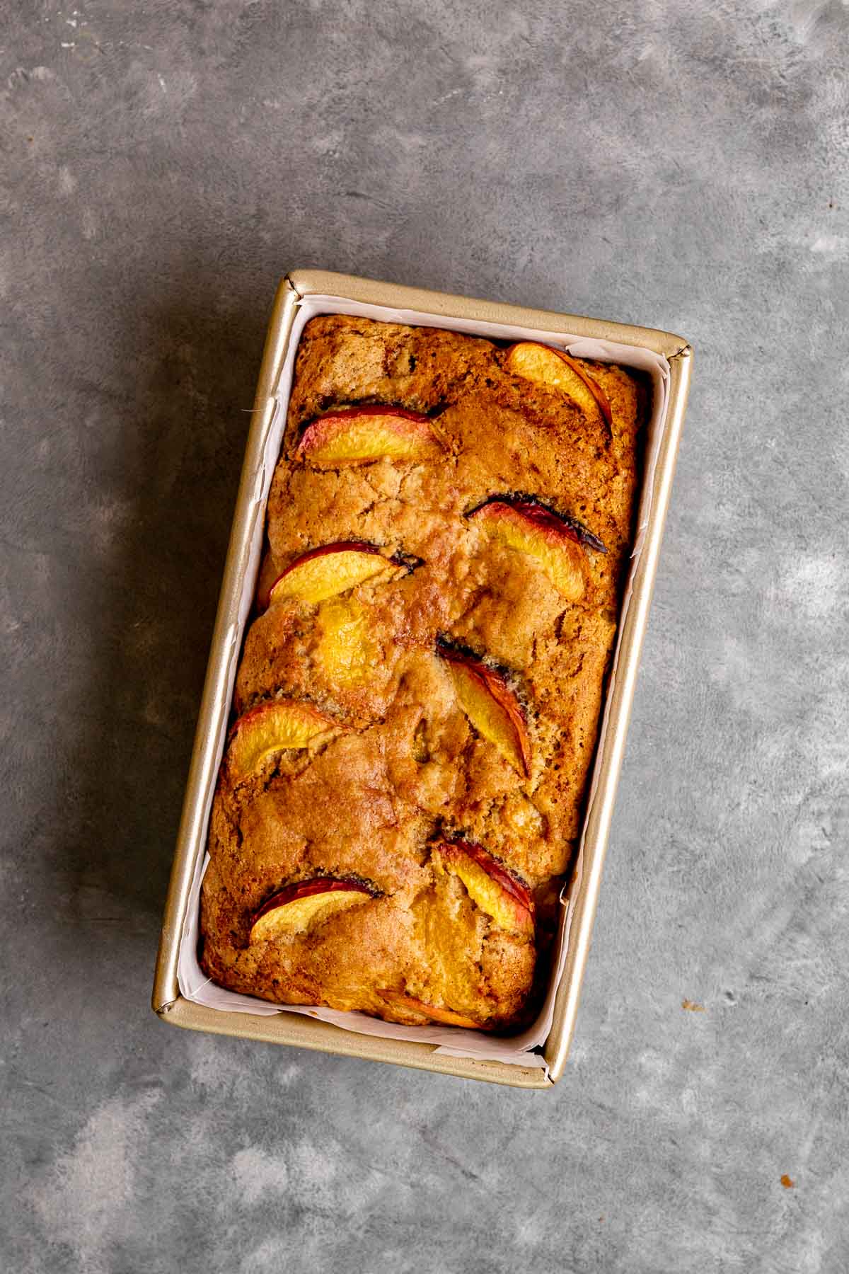 Cinnamon Peach Bread in loaf pan