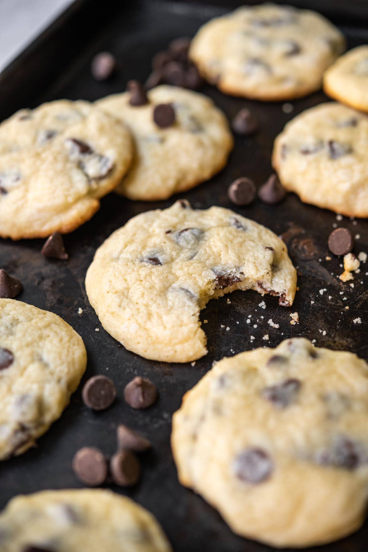 Cream Cheese Chocolate Chip Cookies on baking pan