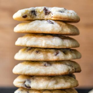 Baked Cream Cheese Chocolate Chip Cookies stacked up