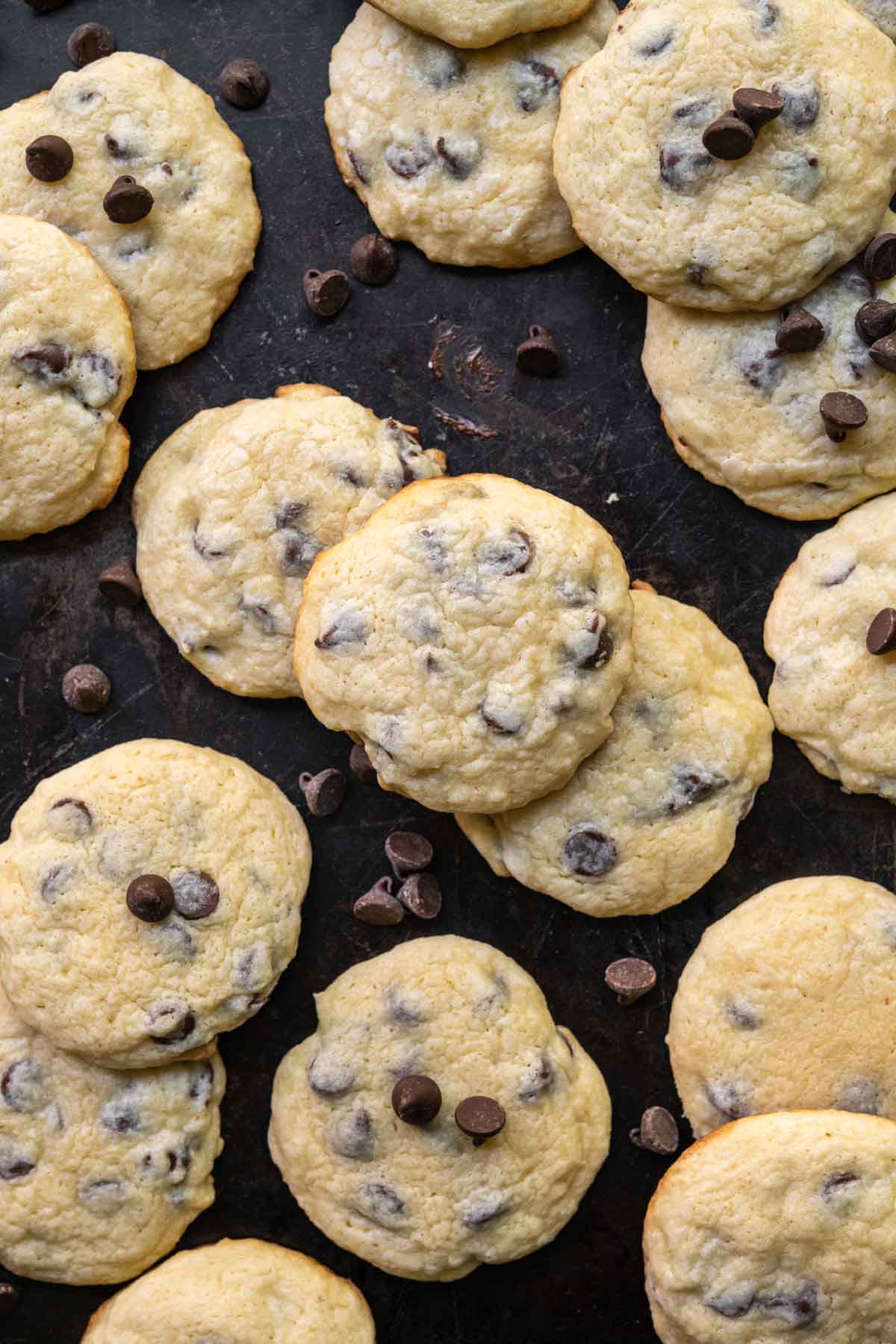 Cream Cheese Chocolate Chip Cookies on baking pan