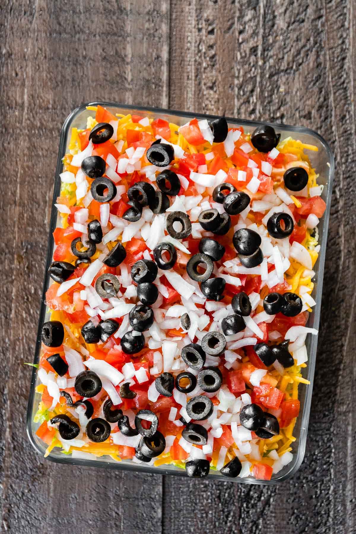 Creamy Layer Taco Dip olives layer