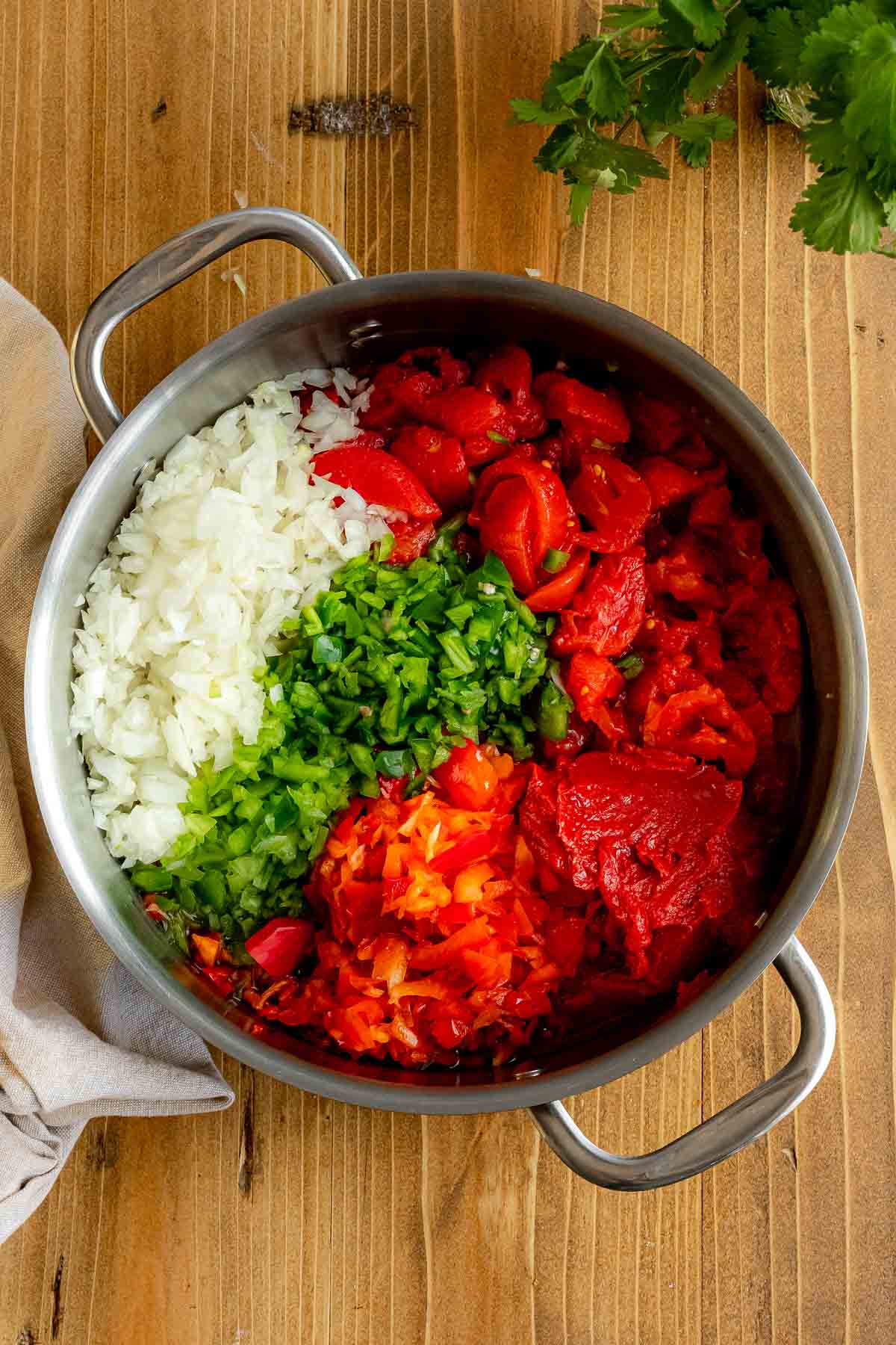 Ingredients for Easy Cooked Jar Salsa in pot