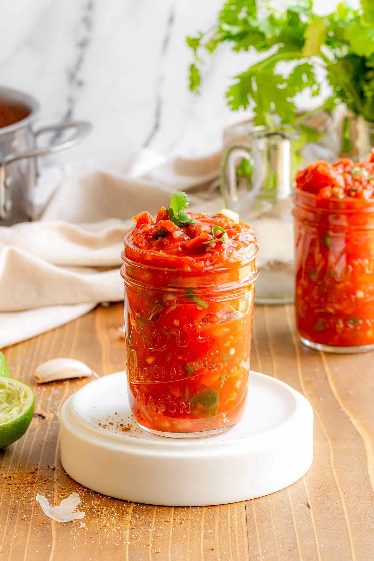 Easy Cooked Jar Salsa in jar