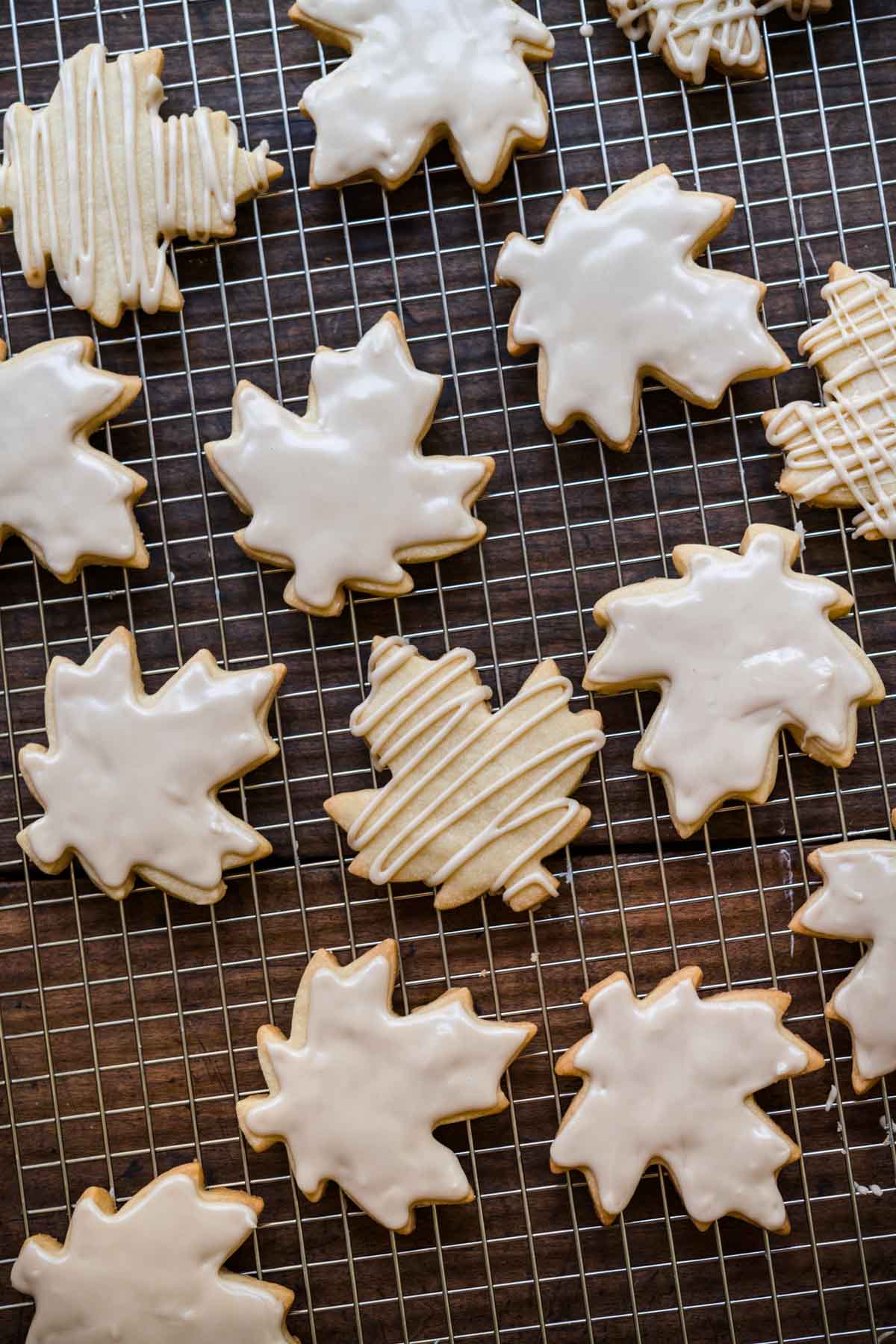 Glazed Maple Shortbread Cookies finished glazed cookies on cooling rack