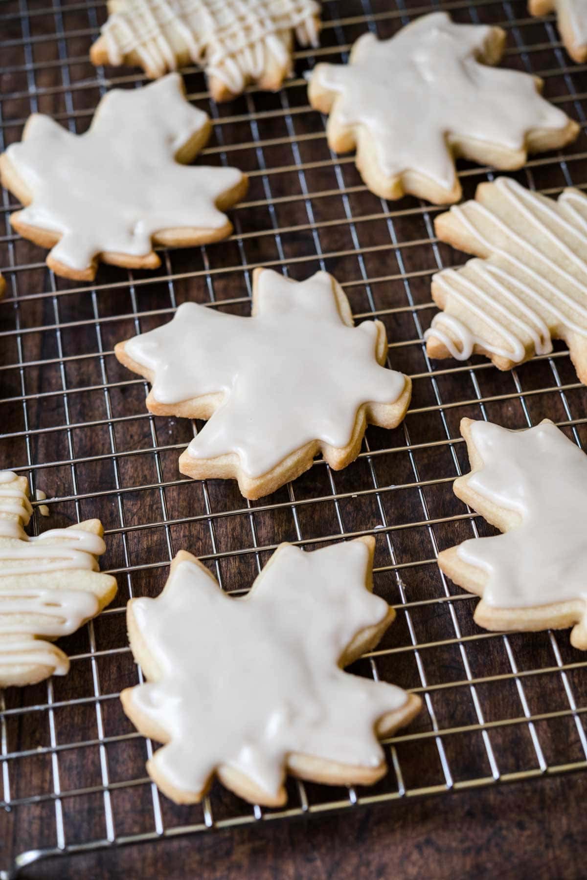 Glazed Maple Shortbread Cookies finished glazed cookies on cooling rack