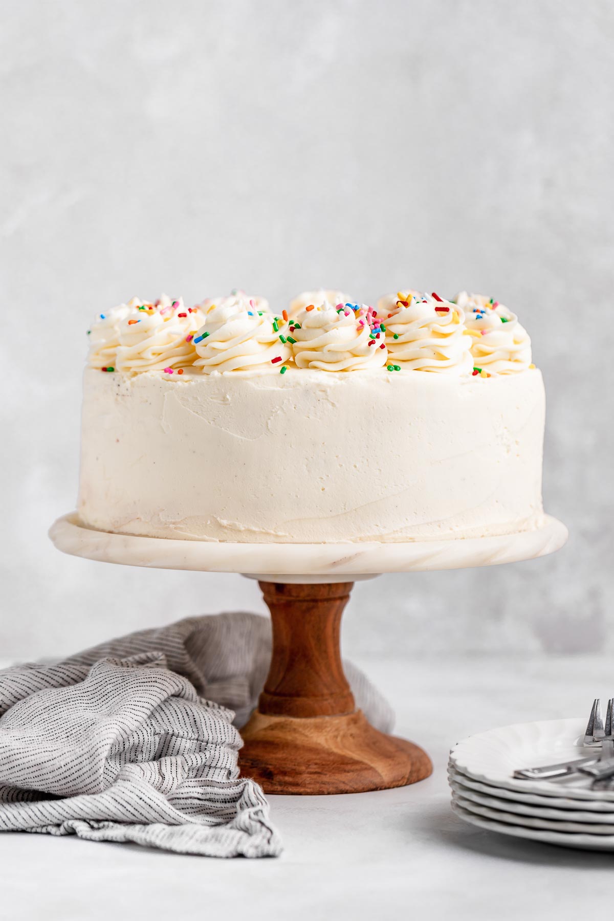 Ice Cream Cake with white frosting and sprinkles