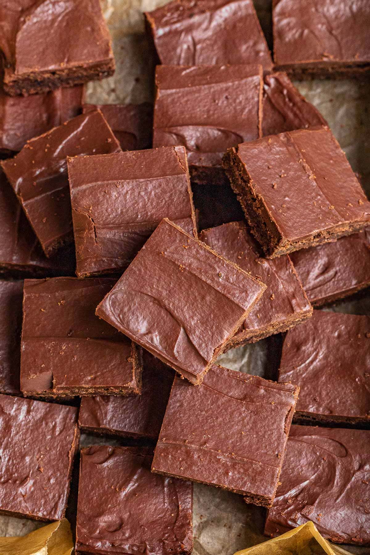 Irish Cream Brownies cut and piled on each other