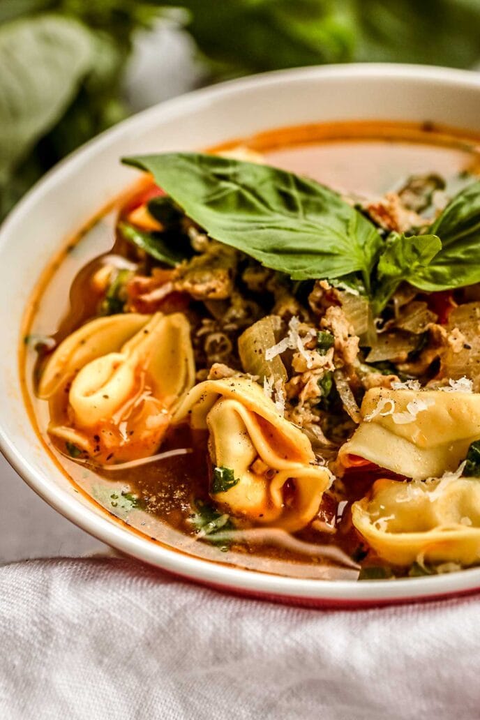 Italian Sausage Tortellini Soup in bowl