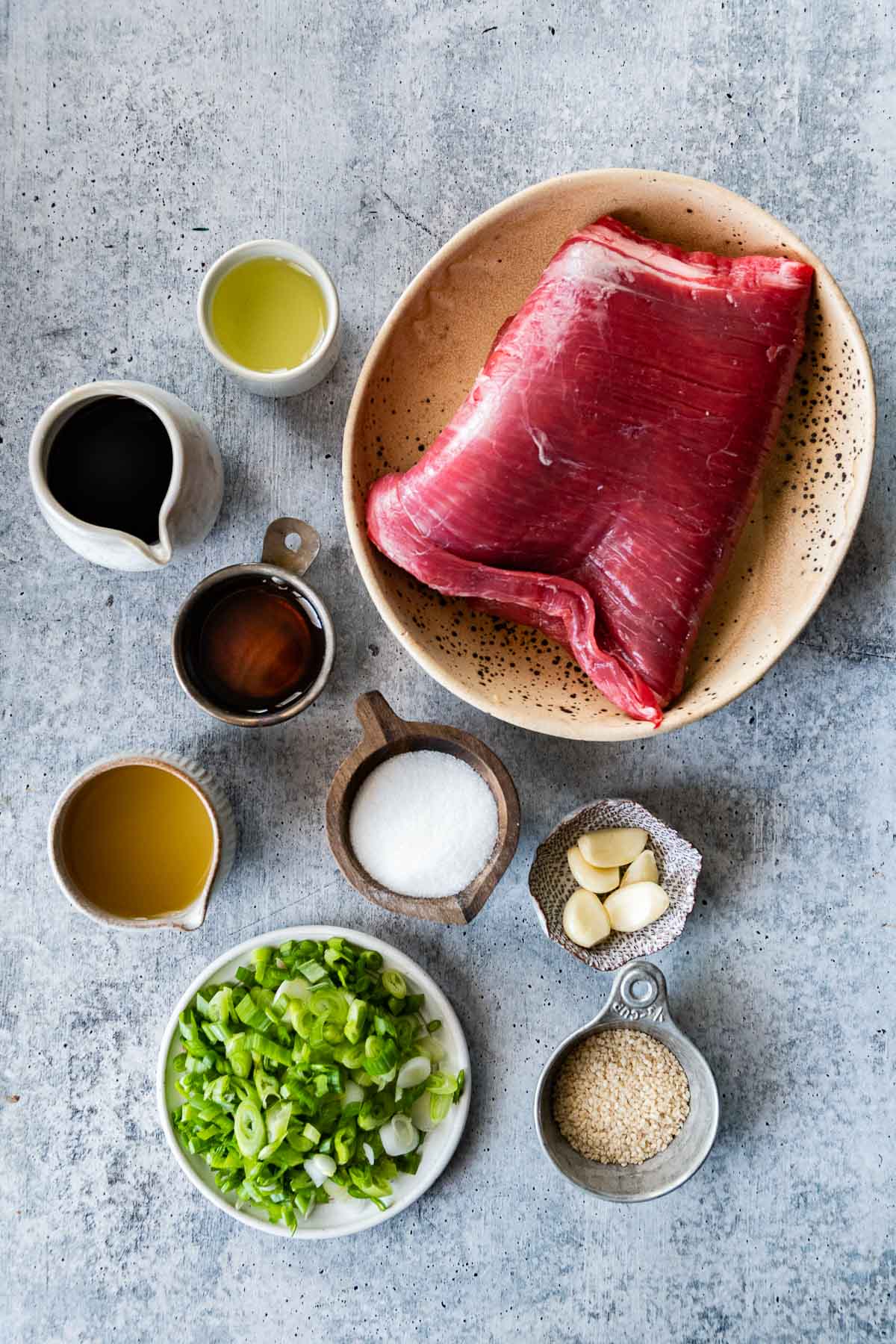 Korean Beef Bulgogi ingredients in prep bowls