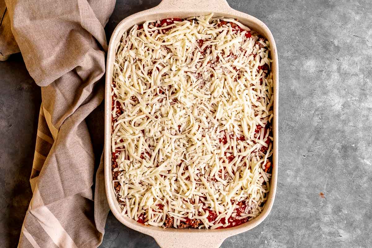 Million Dollar Manicotti uncooked in baking dish