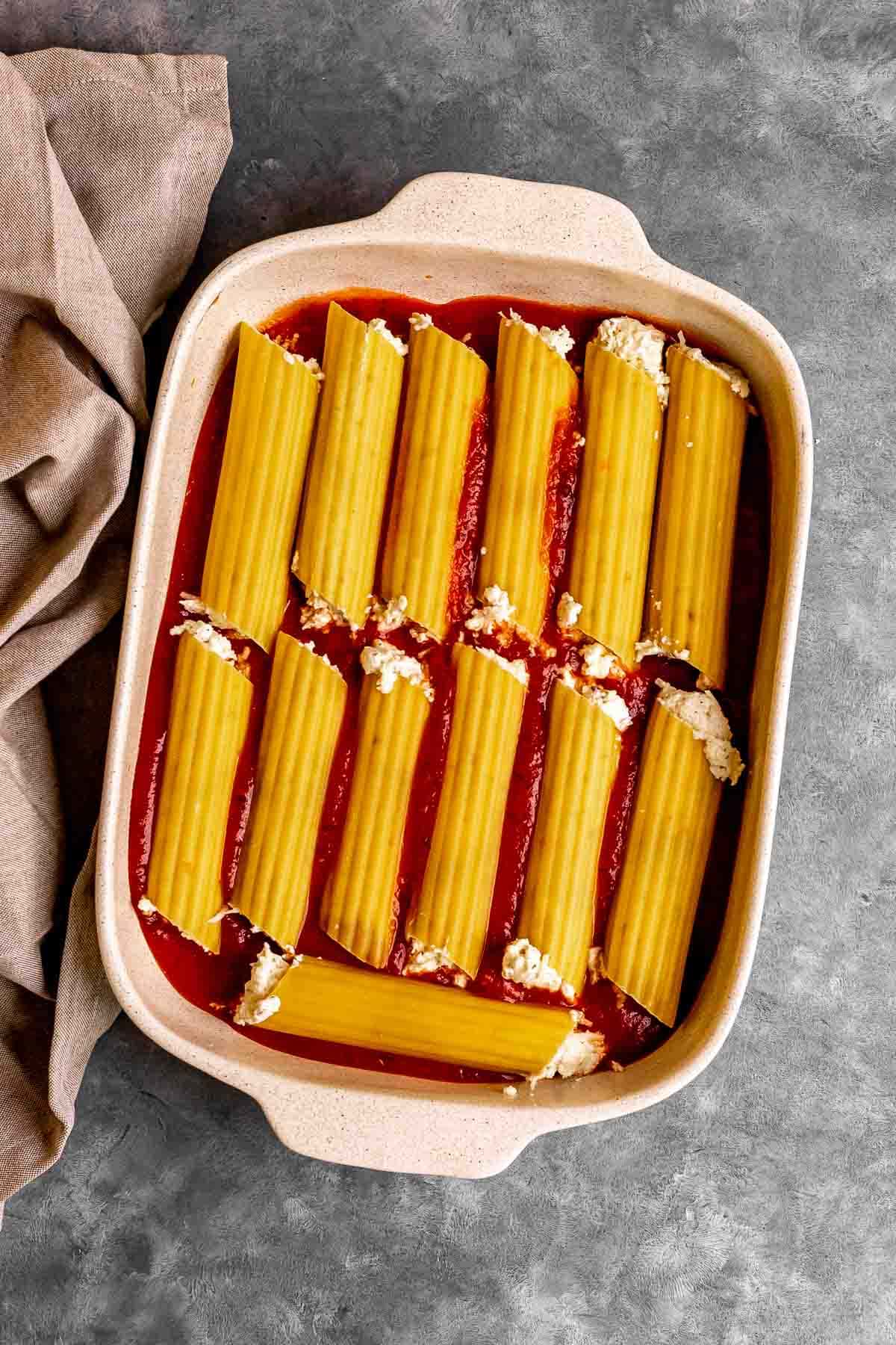 Million Dollar Manicotti noodle layer in baking dish