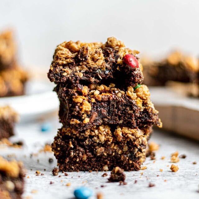Oatmeal Monster Brownies in stack