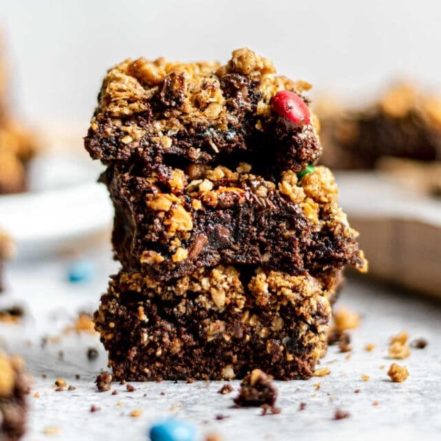 Oatmeal Monster Brownies in stack