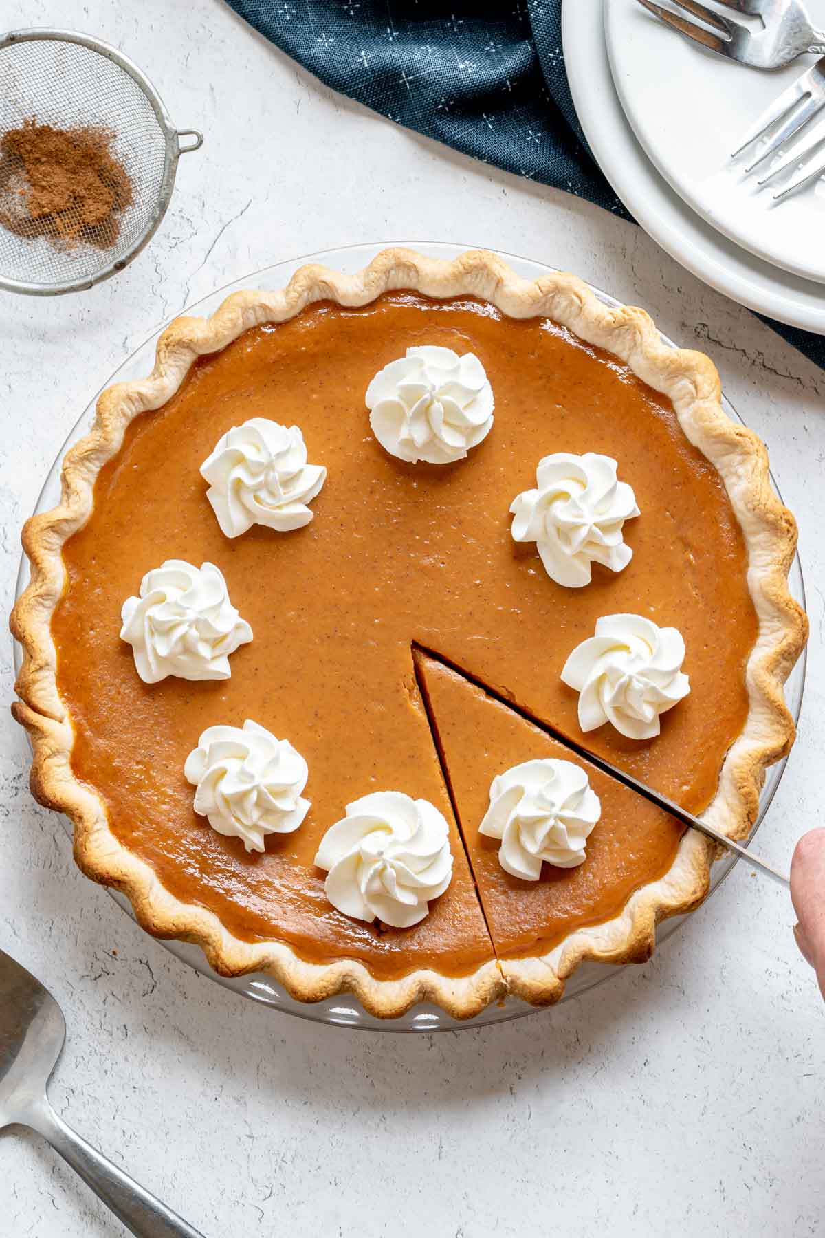 5 Ingredient Pumpkin Pie with whipped cream on top