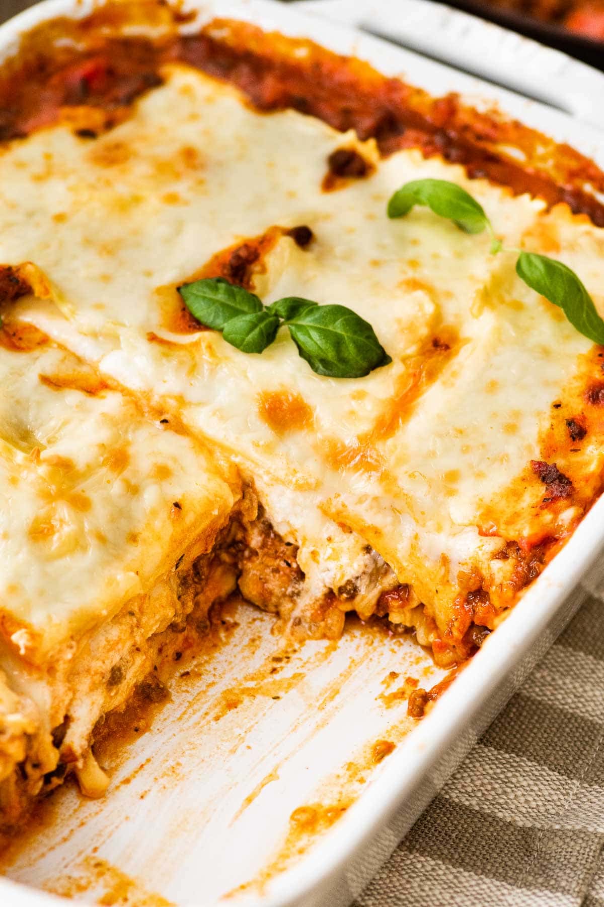 Ravioli Lasagna Bake in baking dish