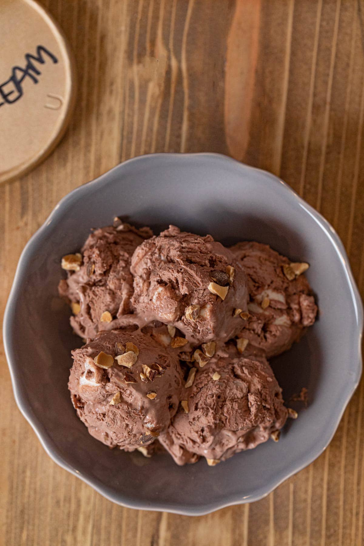 Rocky Road Ice Cream scoops in bowl