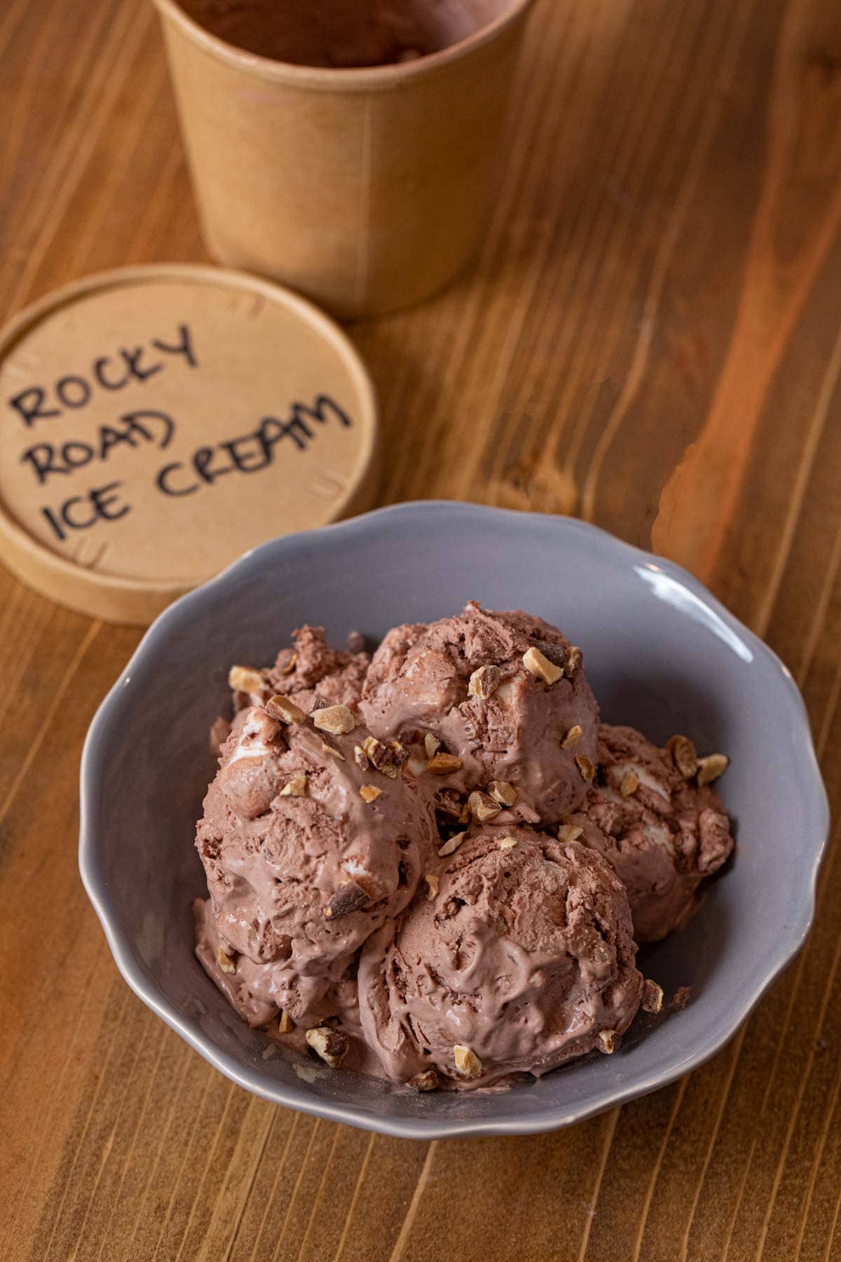 Rocky Road Ice Cream scoops in bowl