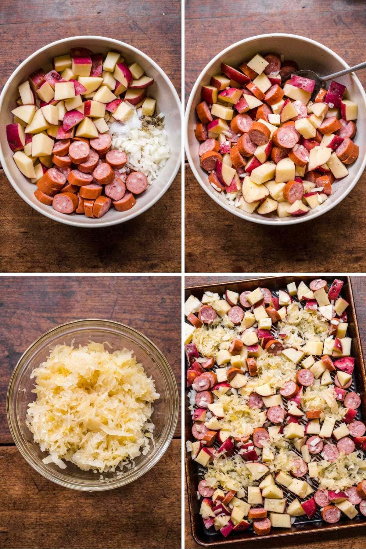 Sheet Pan Sausage and Sauerkraut collage