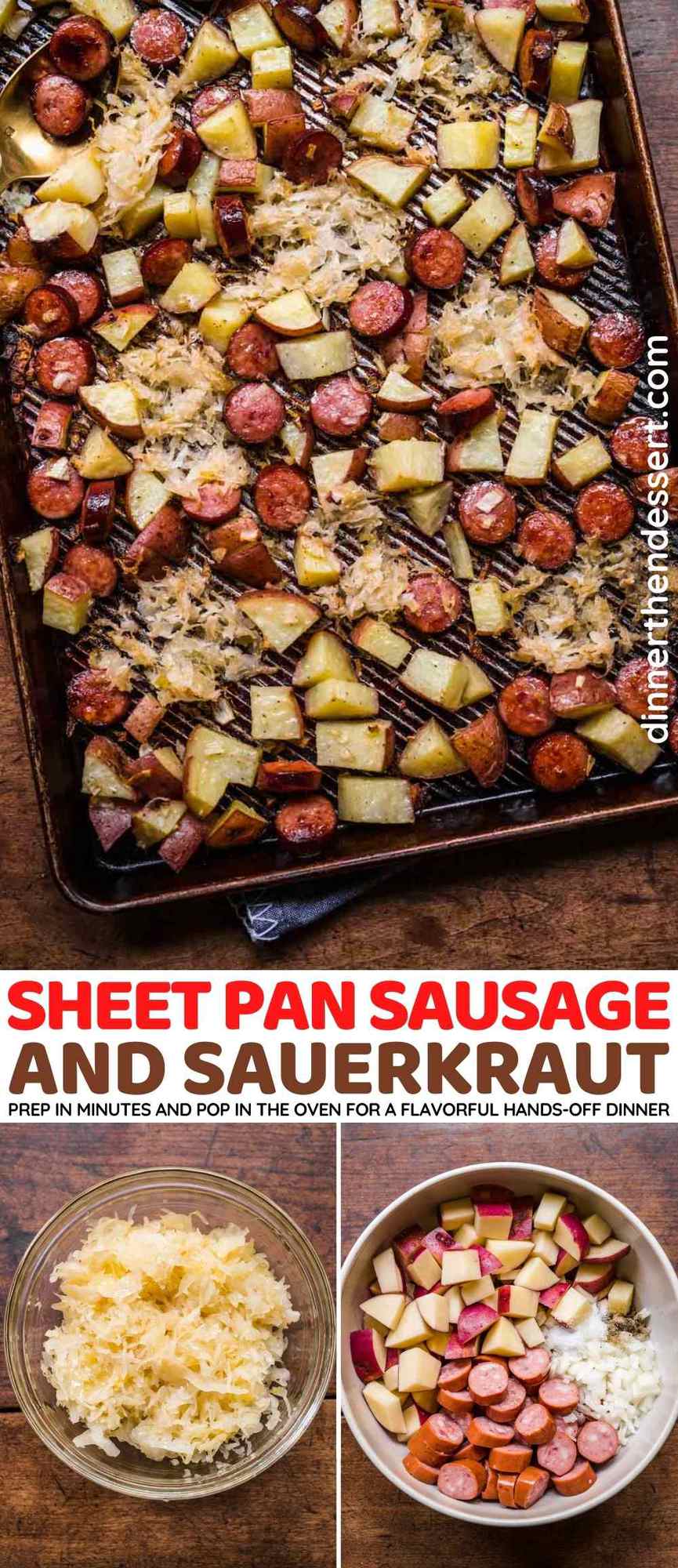 Sheet Pan Sausage and Sauerkraut collage
