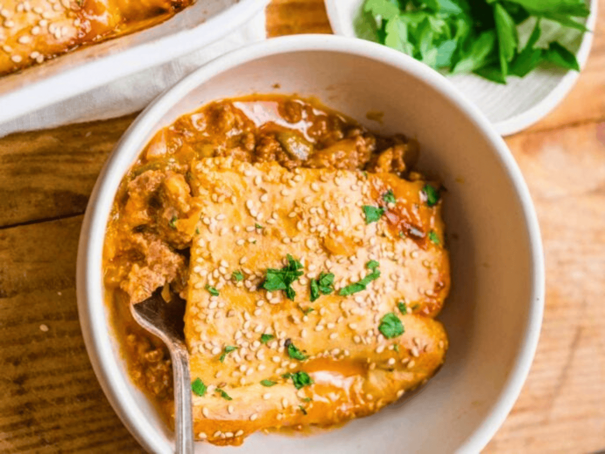 Beef casserole in bowl