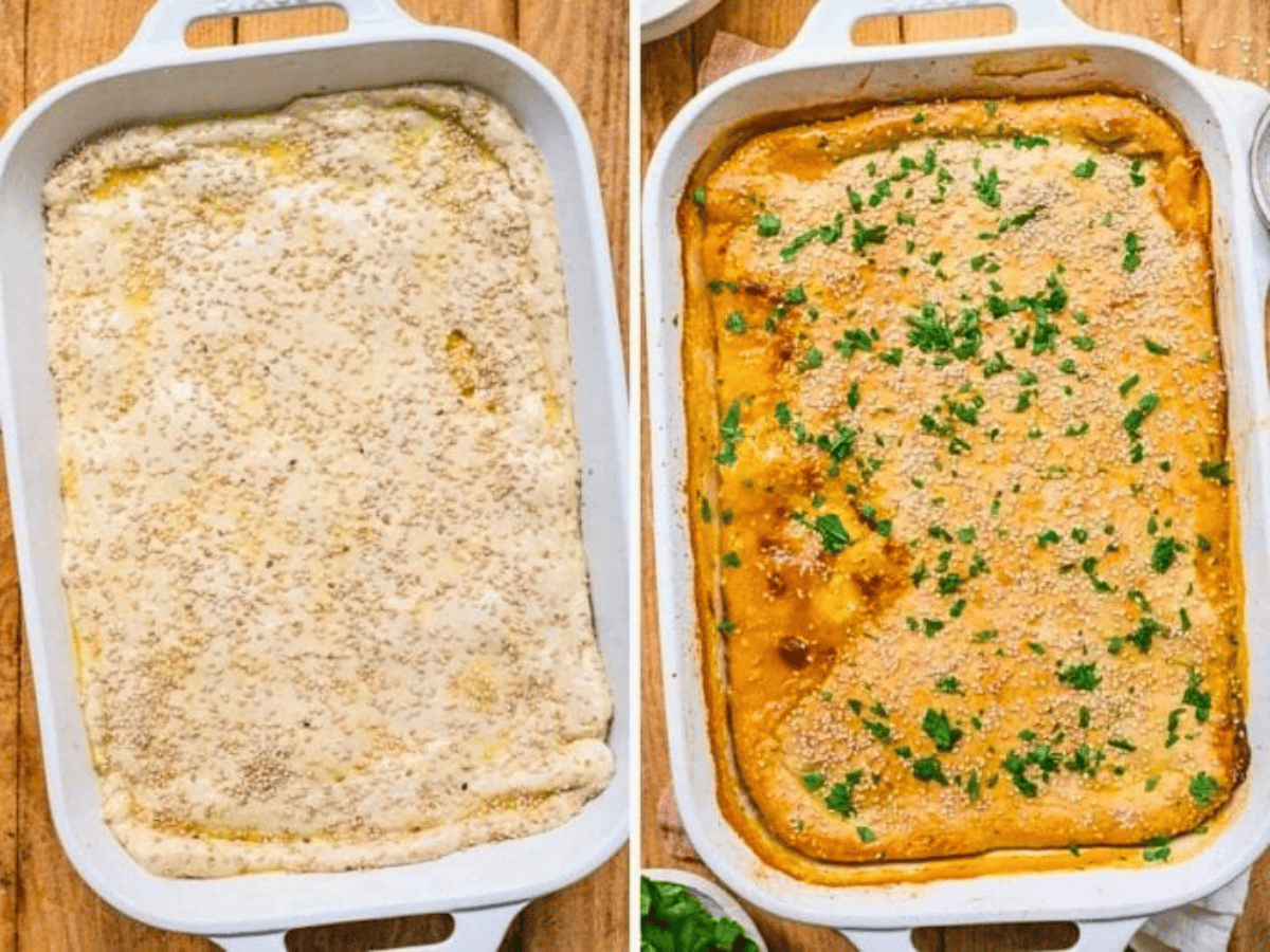 Unbaked and baked casserole