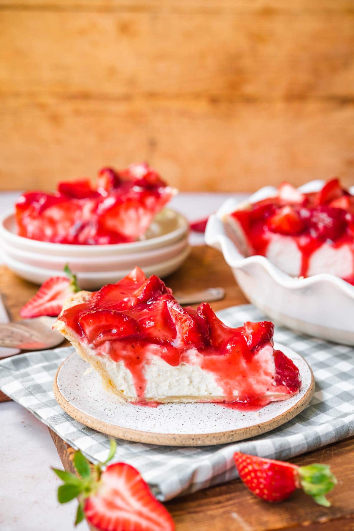 Strawberry Cream Cheese Pie slice on plate