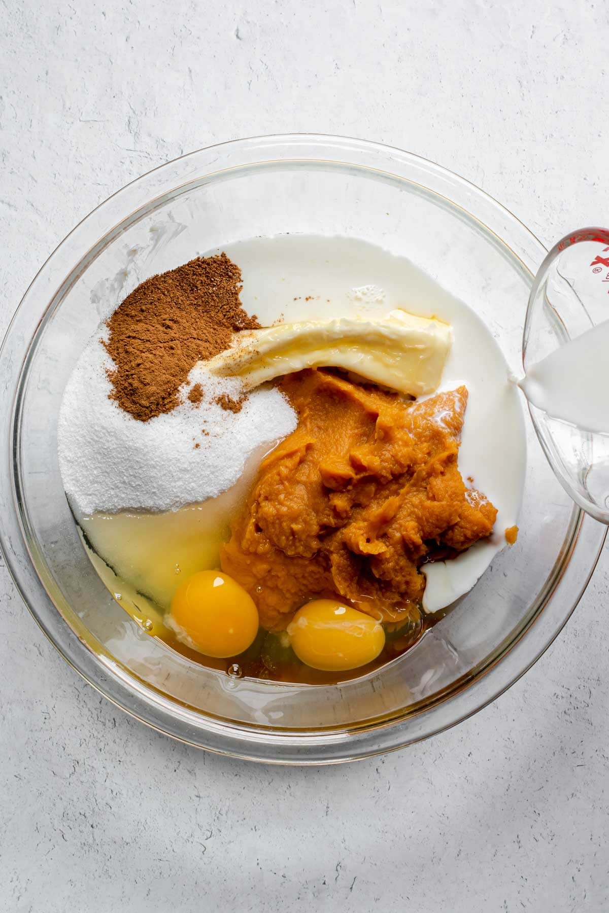 Sweet Potato Pie ingredients in mixing bowl