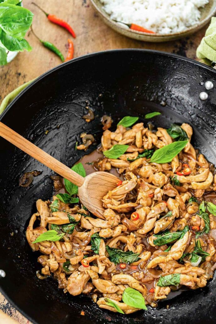 Thai Basil Chicken in pan