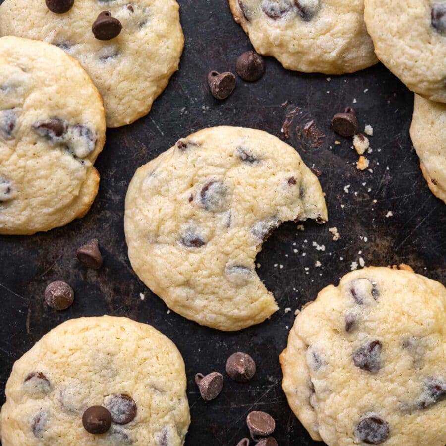 Cream Cheese Chocolate Chip Cookies on baking pan