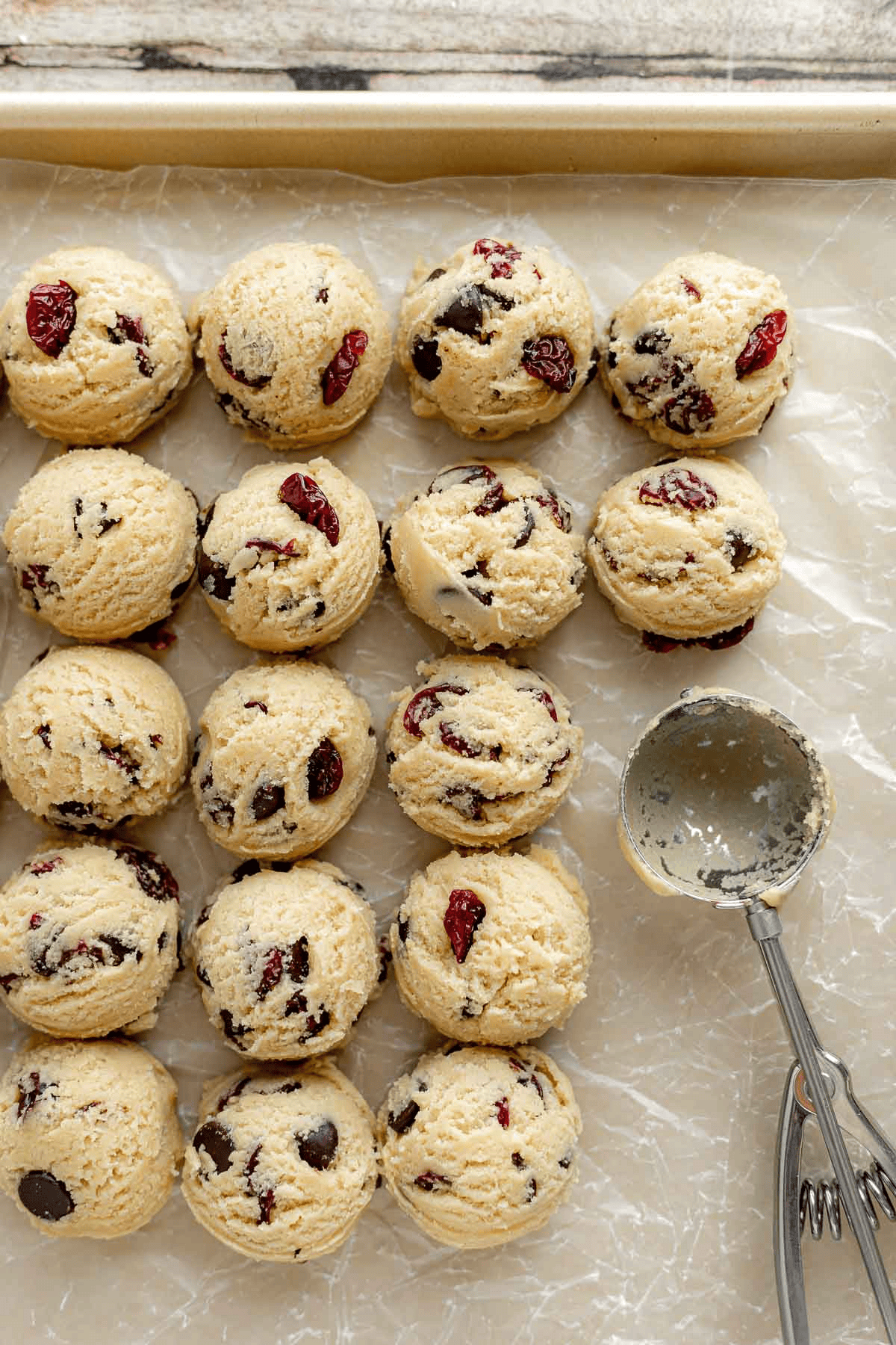 cookie dough balls with cherry chunks