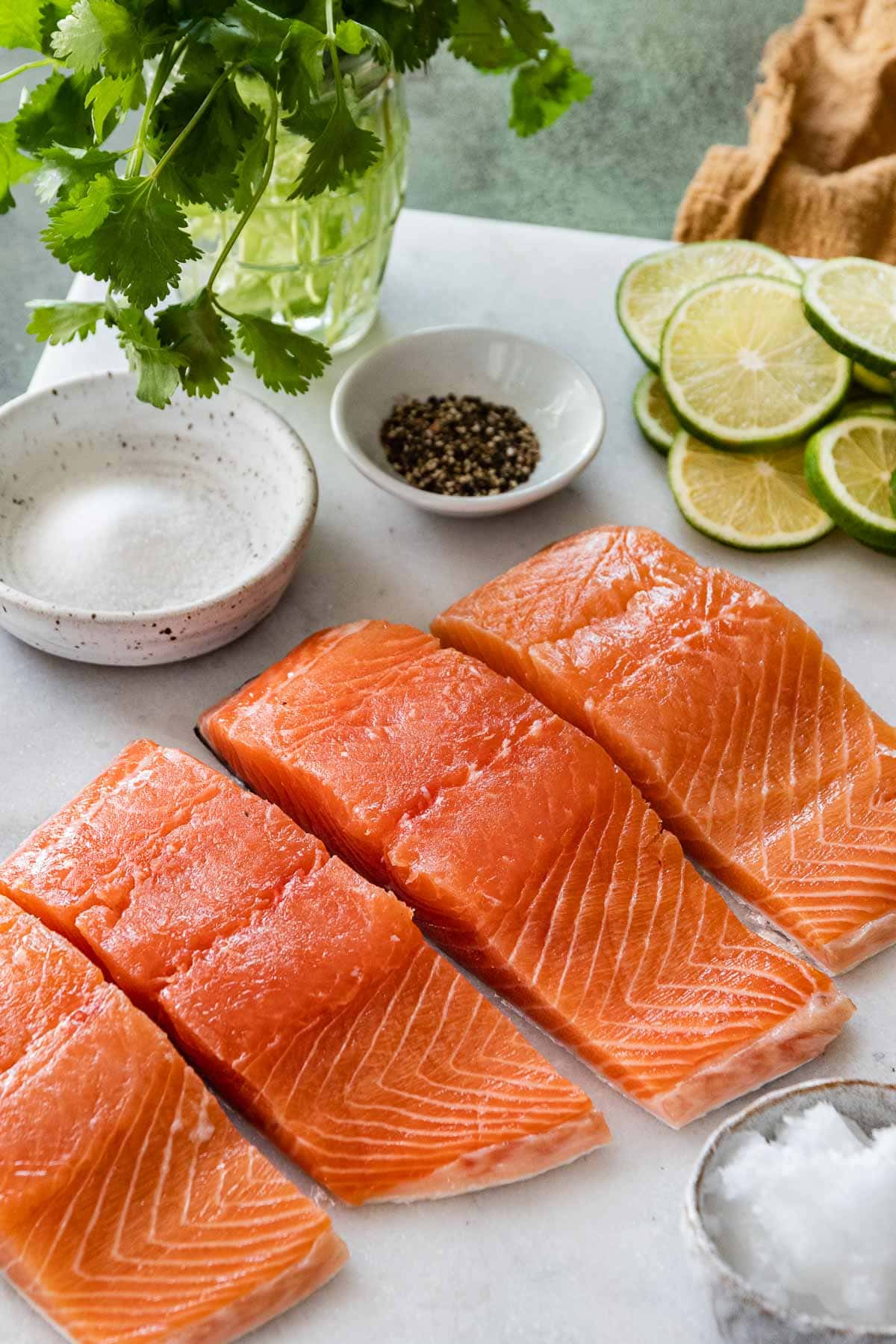 Baked Thai Peanut Salmon salmon on cutting board