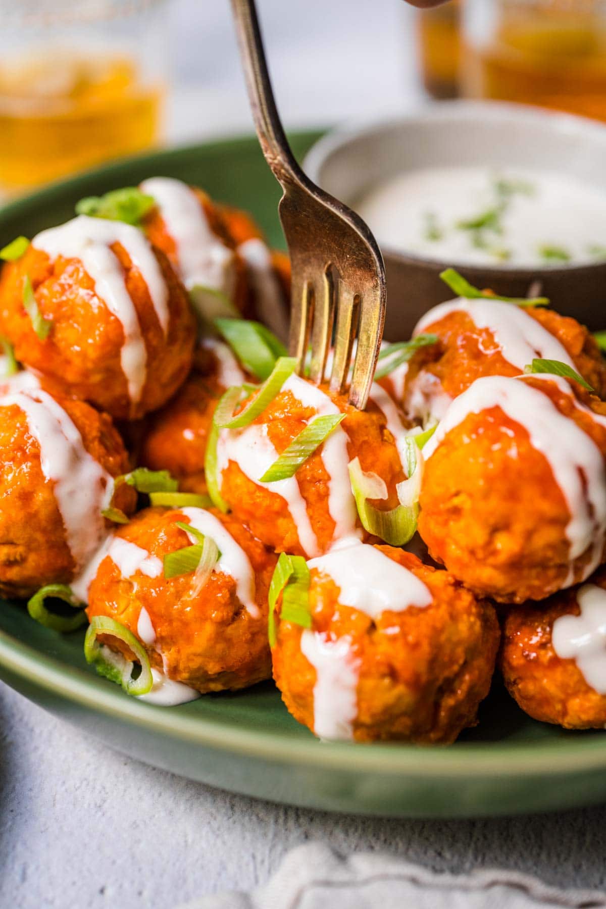 Buffalo Chicken Meatballs on serving plate