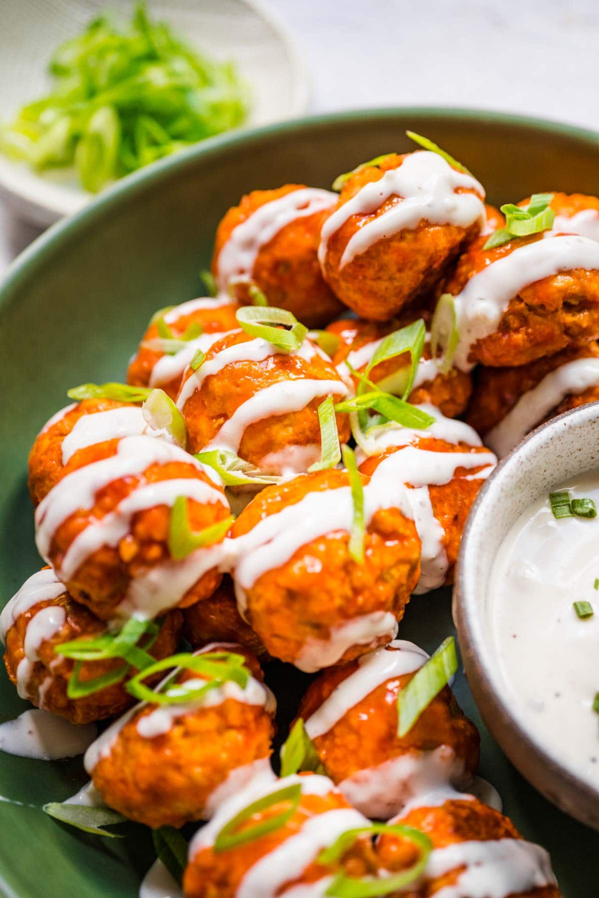 Buffalo Chicken Meatballs on serving plate