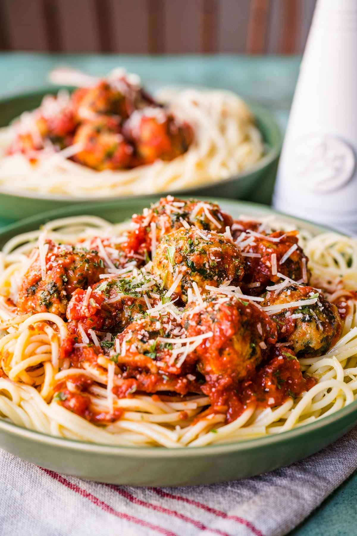 Chicken Florentine Meatballs in serving bowl