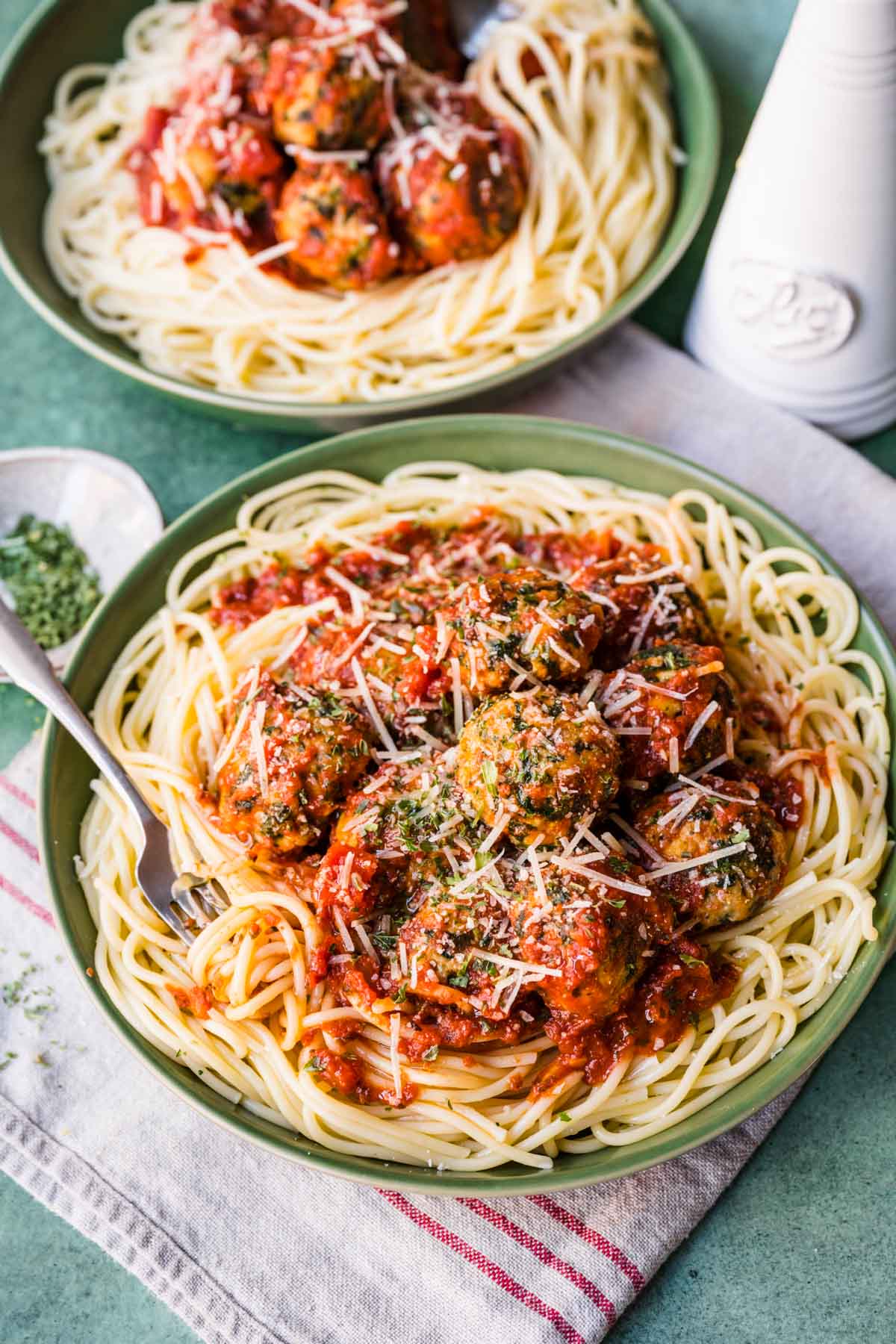 Chicken Florentine Meatballs in serving bowl