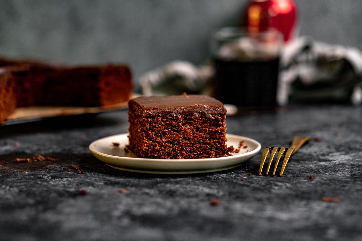 Coca Cola Sheet Cake slice on plate